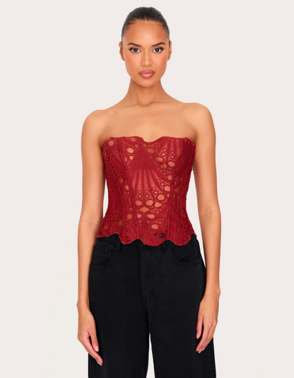 | Embroidered Cut-Out Lace Corset Top
