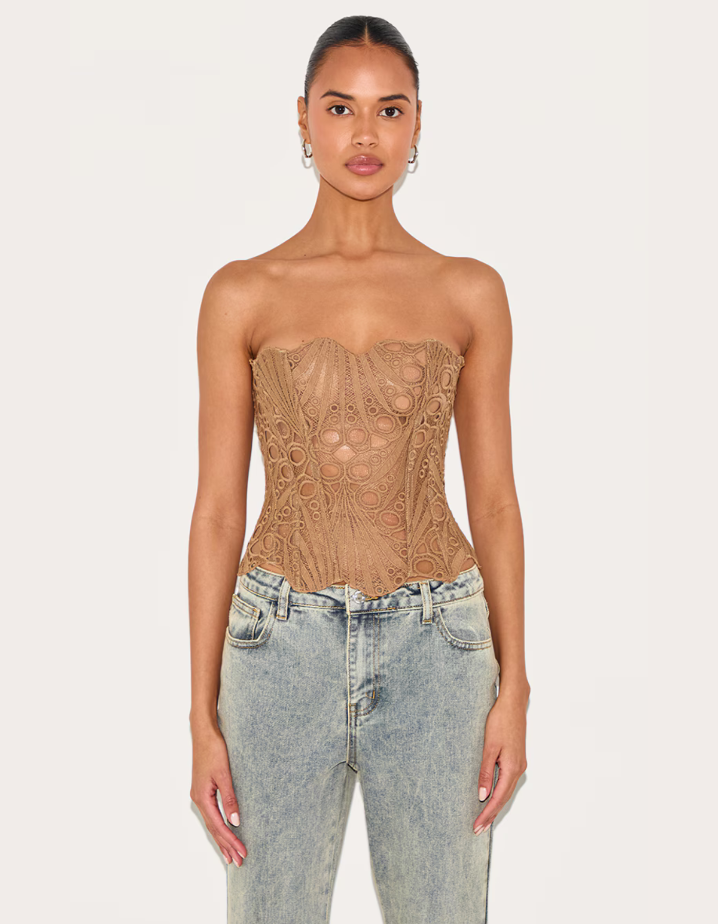 | Embroidered Cut-Out Lace Corset Top