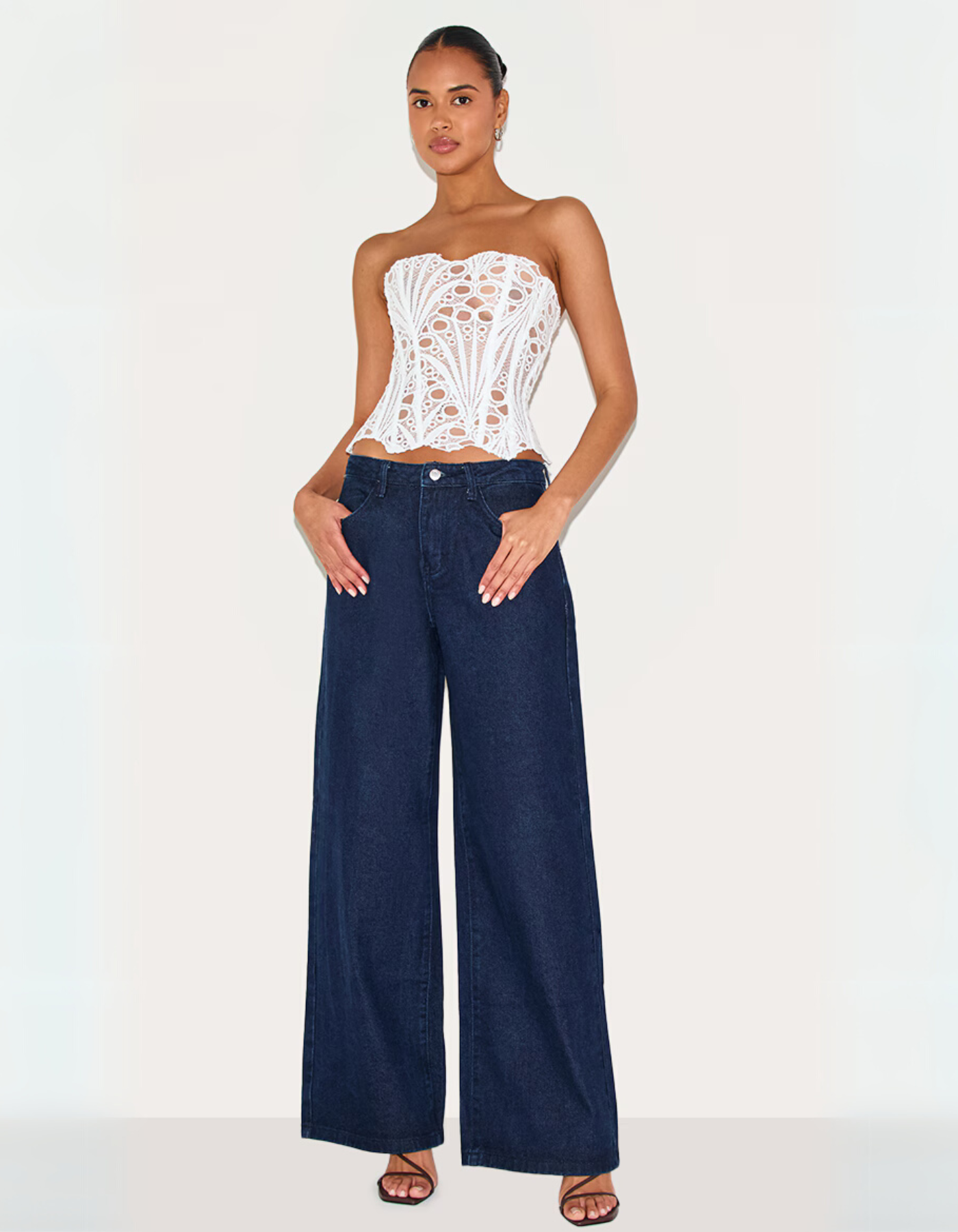 | Embroidered Cut-Out Lace Corset Top