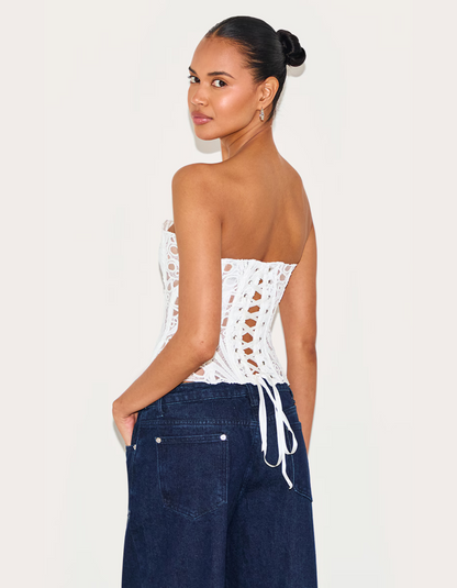 | Embroidered Cut-Out Lace Corset Top