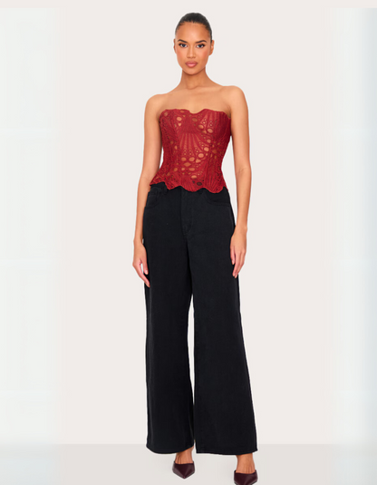 | Embroidered Cut-Out Lace Corset Top