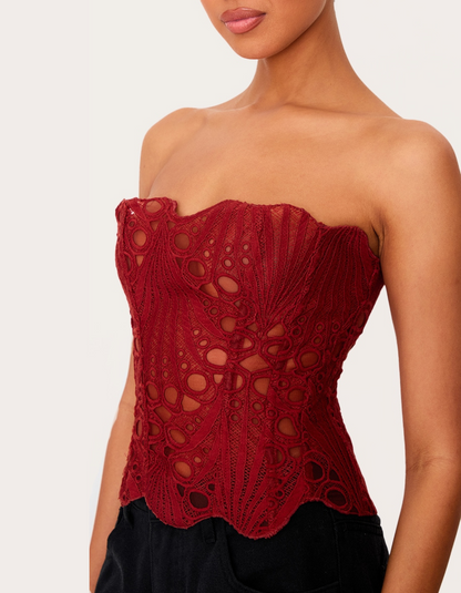 | Embroidered Cut-Out Lace Corset Top