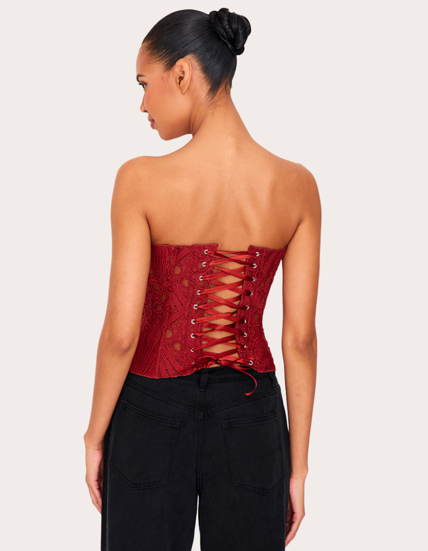 | Embroidered Cut-Out Lace Corset Top