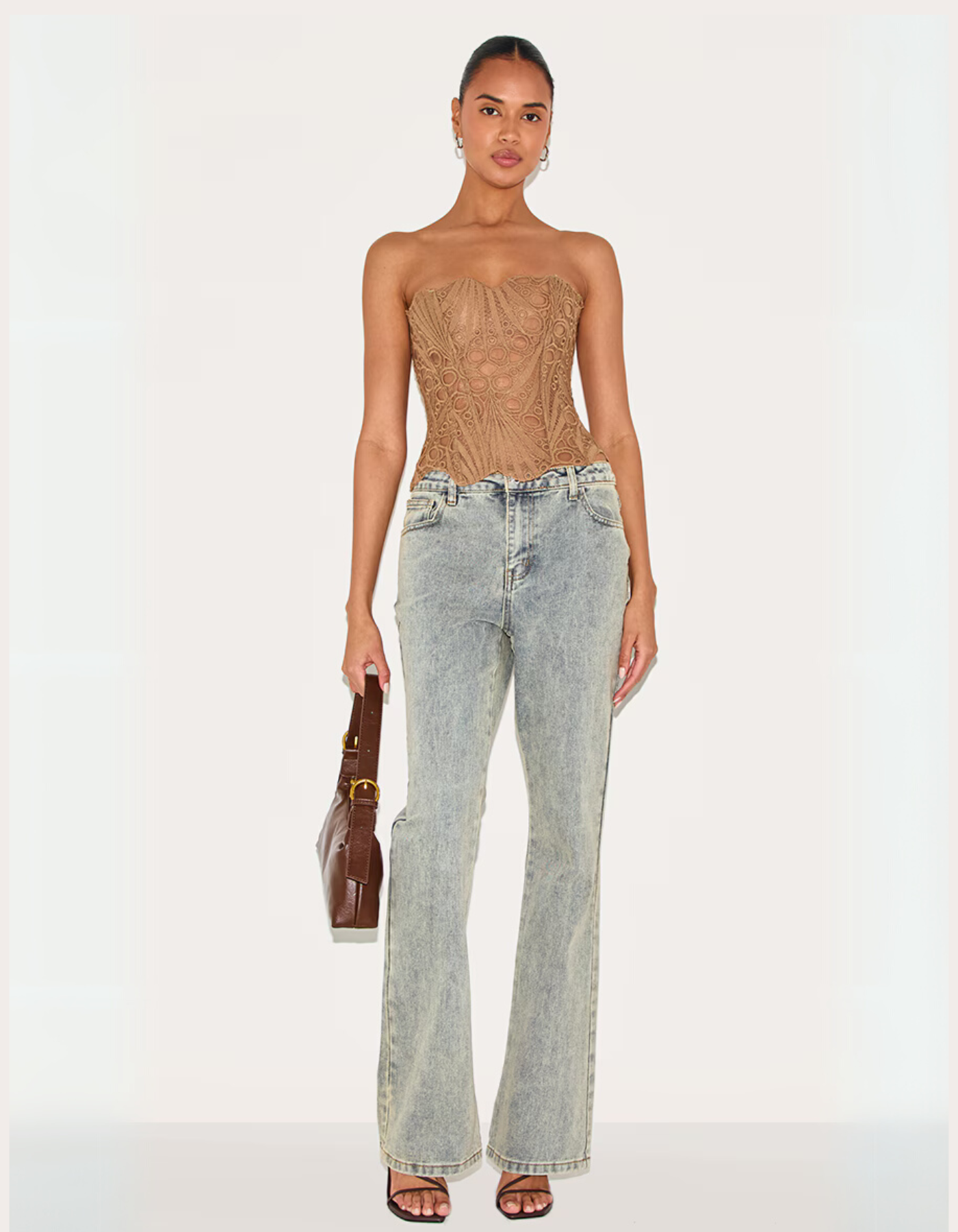 | Embroidered Cut-Out Lace Corset Top