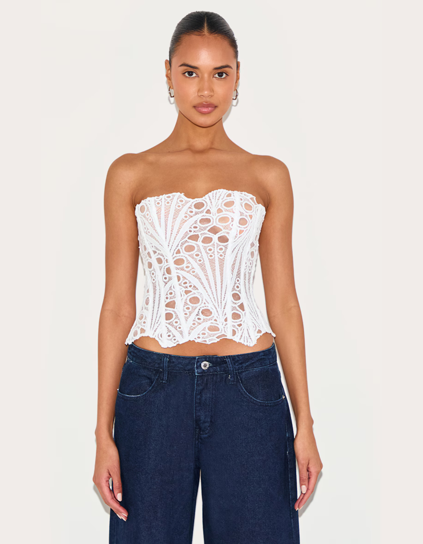 | Embroidered Cut-Out Lace Corset Top