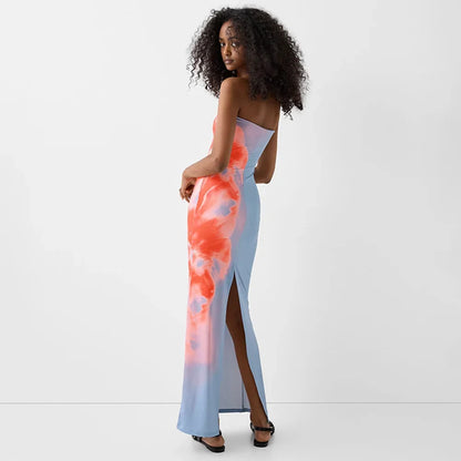 | Strapless maxi dress in painted bloom