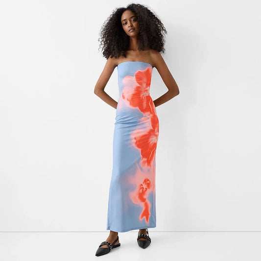 | Strapless maxi dress in painted bloom
