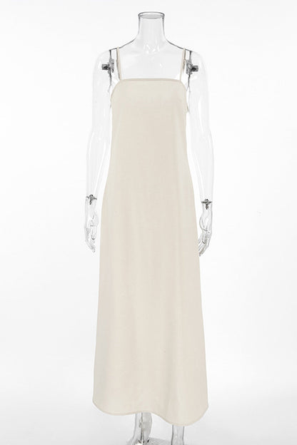 Spaghetti Straps A-line Cotton Linen Dress