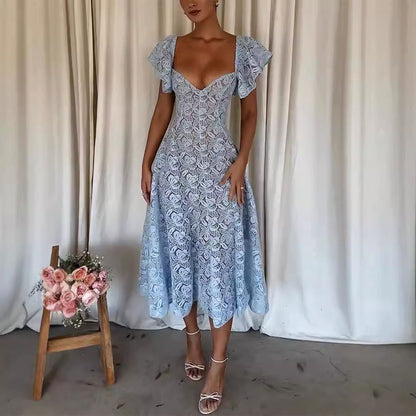 Lace Ruffle Sleeve Dress Casual Loose Party Dress