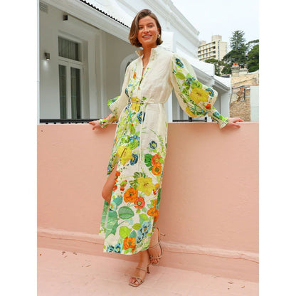 Printing Single Breasted Long Sleeve Dress Loose Casual
