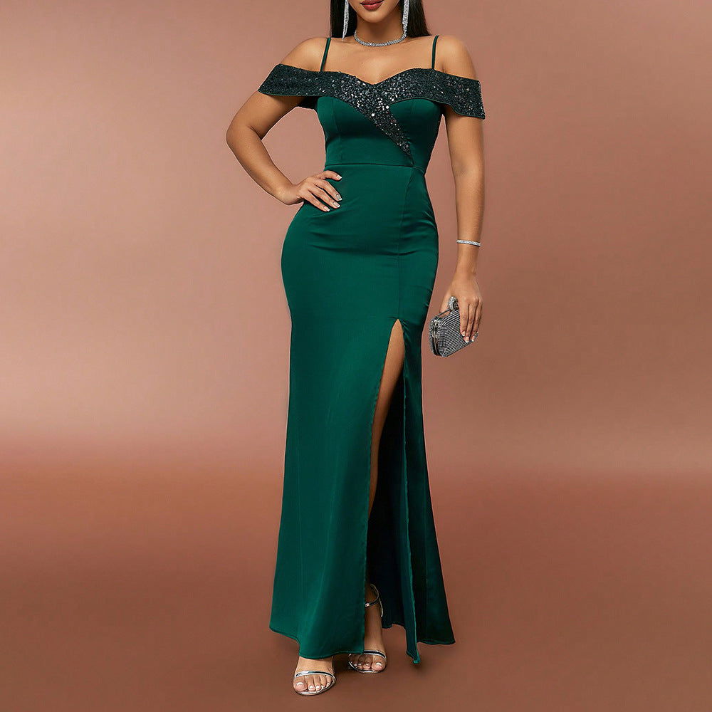 Hanging Sequin Stitching Slimming Strap Bridesmaid Dress Dress