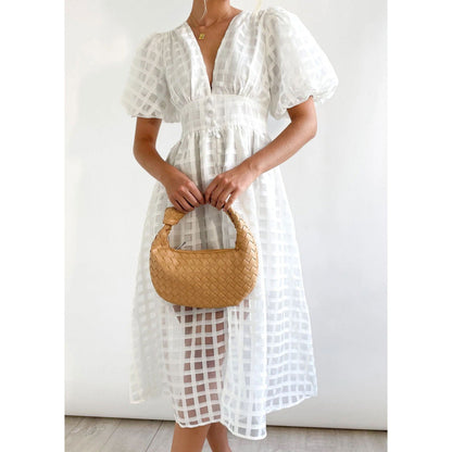 Multi Color Lantern Sleeve Dress Casual Party