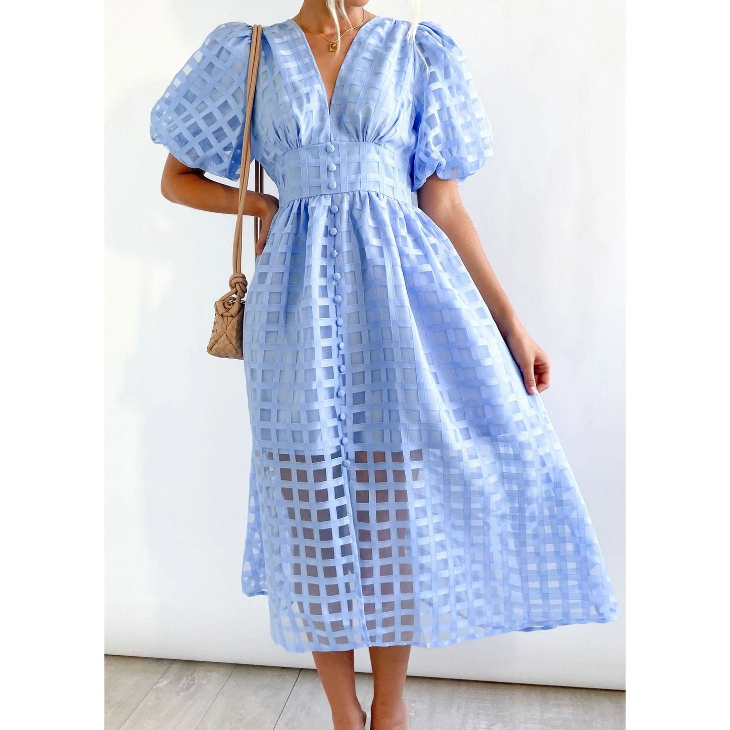 Multi Color Lantern Sleeve Dress Casual Party