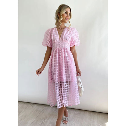 Multi Color Lantern Sleeve Dress Casual Party