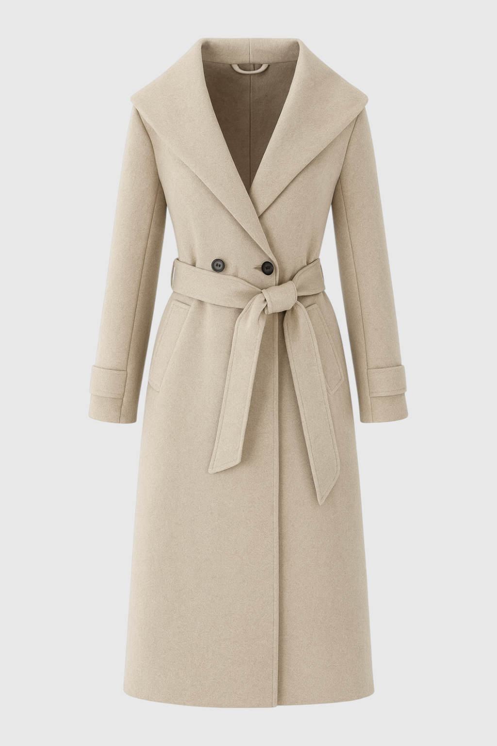 Hooded Long Wrap Coat | Double Breasted, Belted Waist, A-Line Shape