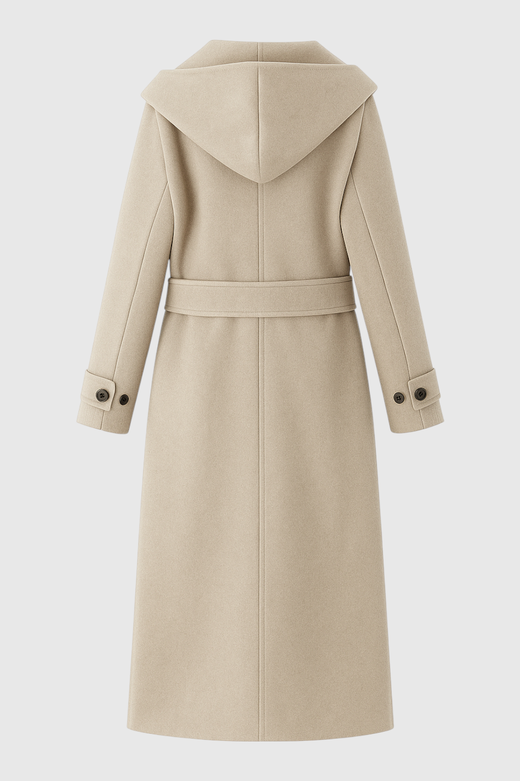 Hooded Long Wrap Coat | Double Breasted, Belted Waist, A-Line Shape