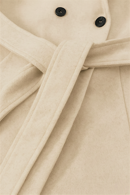Hooded Long Wrap Coat | Double Breasted, Belted Waist, A-Line Shape