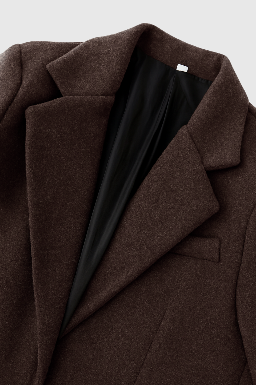 Long Wool-Effect Overcoat | Single-Breasted, Flap Pockets, Back Vent