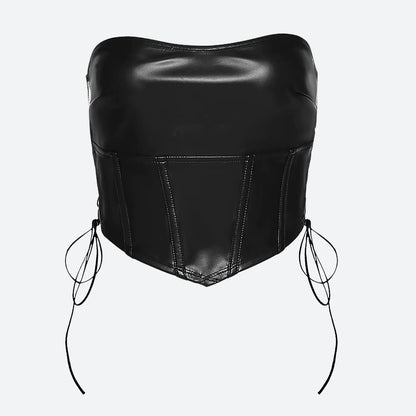 Strapless Faux Leather Crop Top
