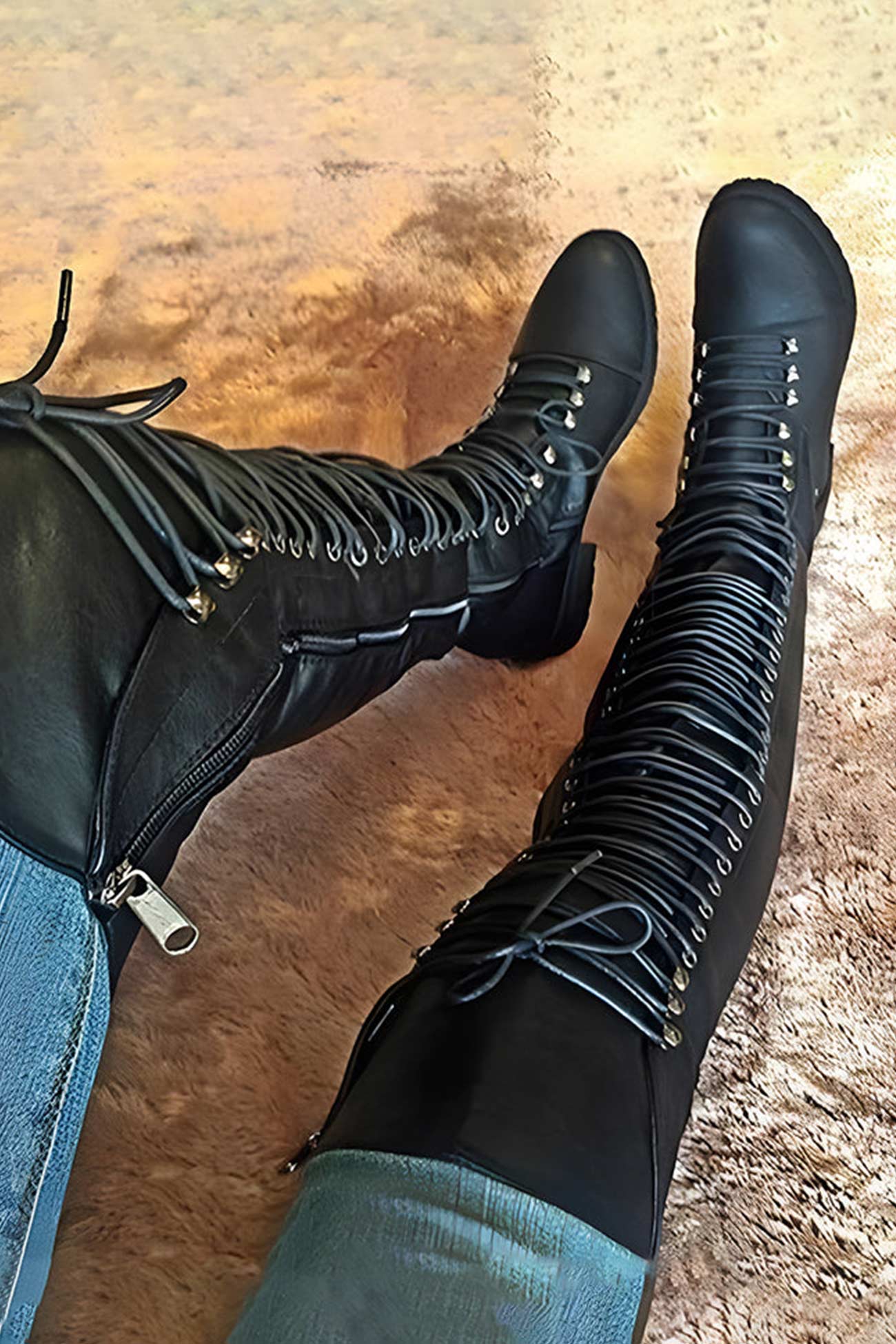 Strappy Leather Over The Knee Boots