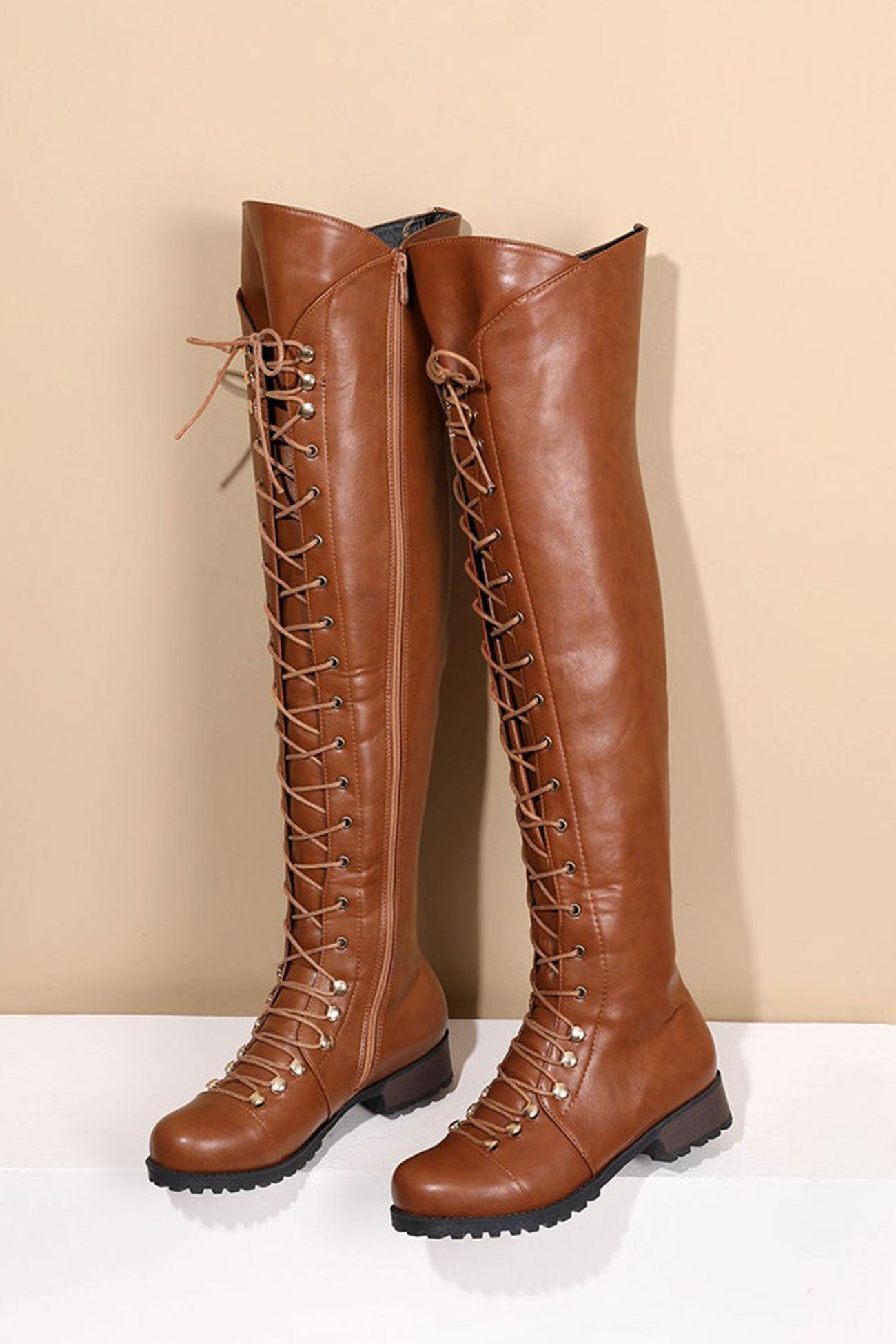 Strappy Leather Over The Knee Boots