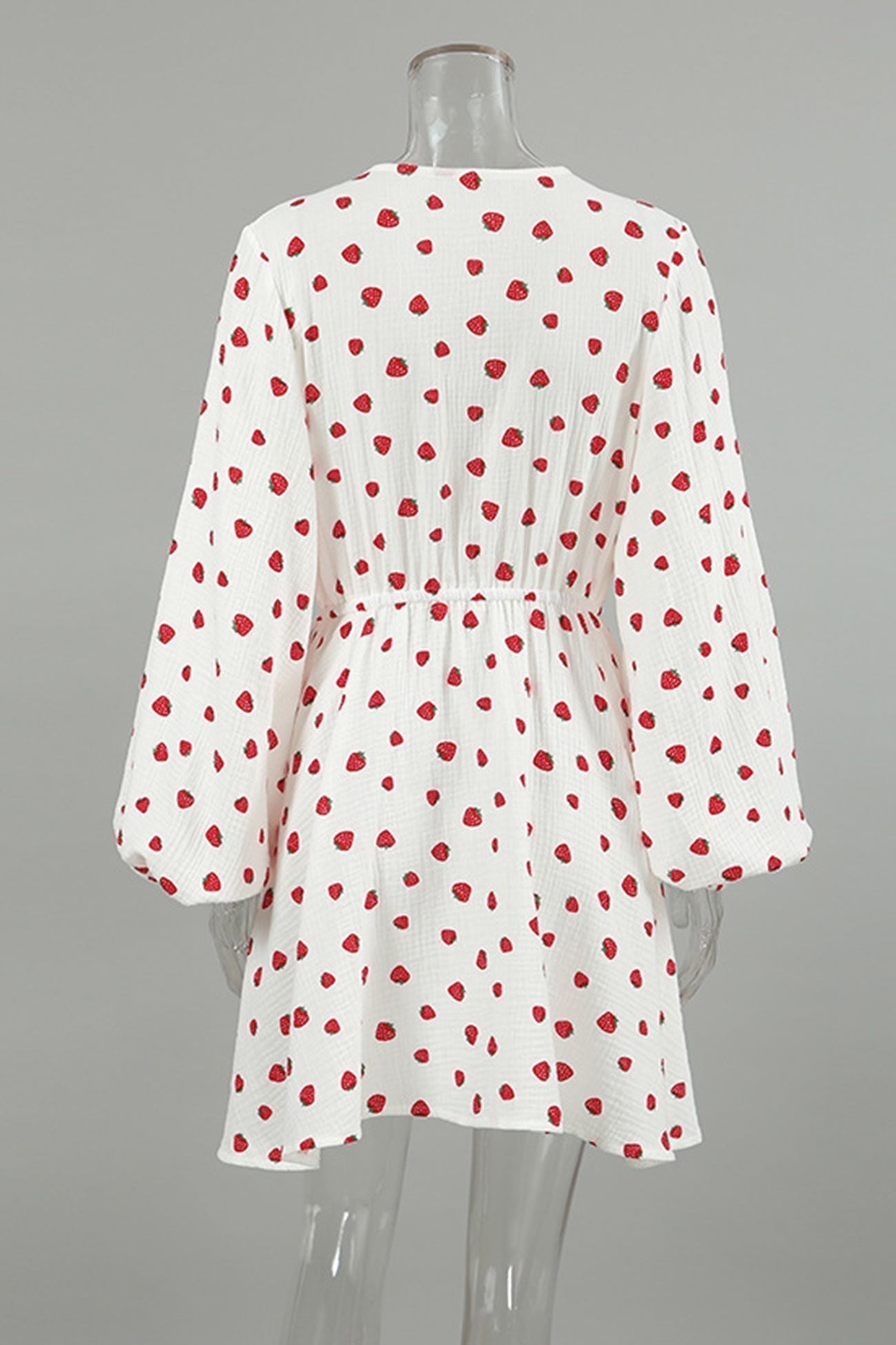 Strawberry Print V-Neck Balloon Sleeve Tiered Ruffle Mini Dress
