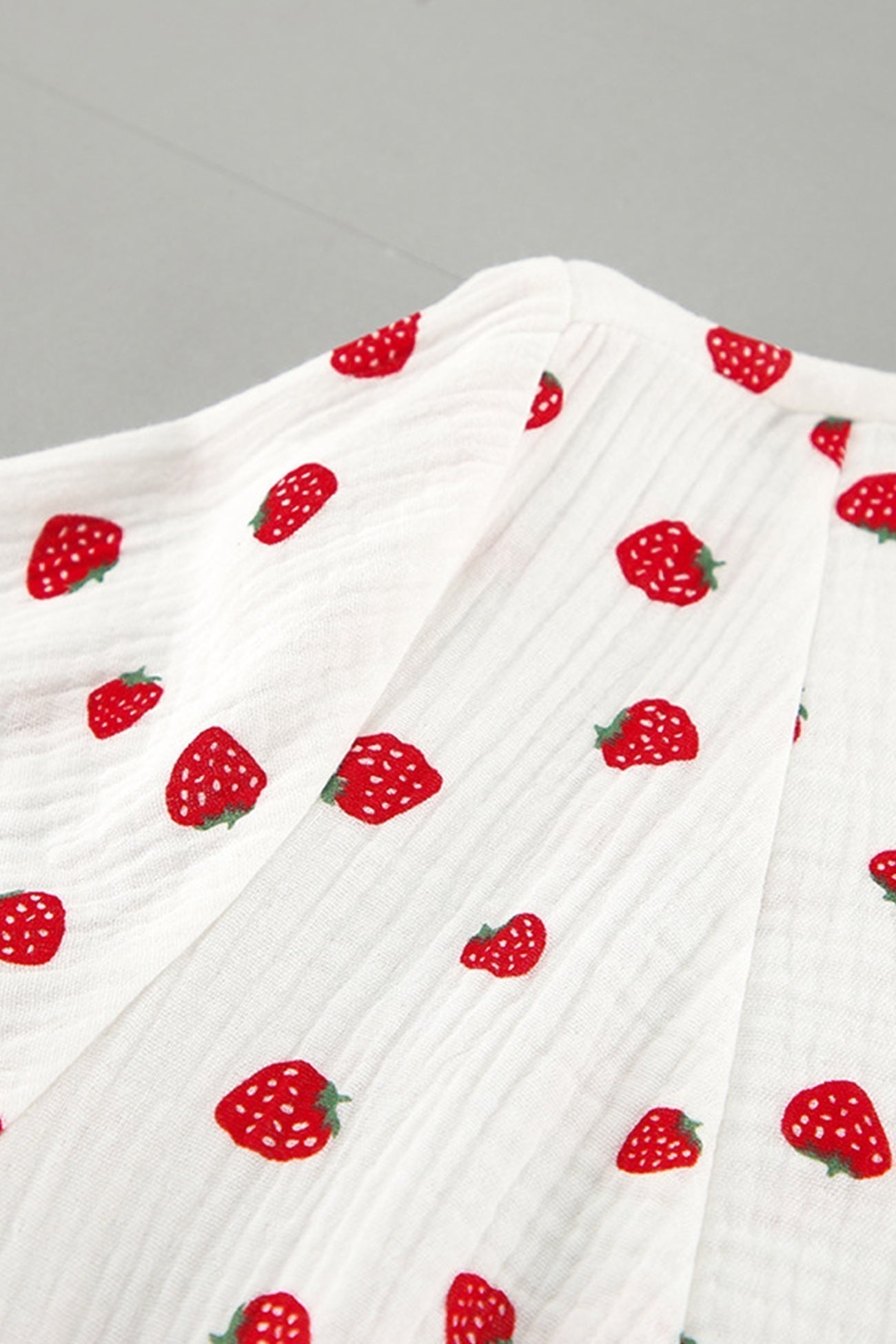 Strawberry Print V-Neck Balloon Sleeve Tiered Ruffle Mini Dress