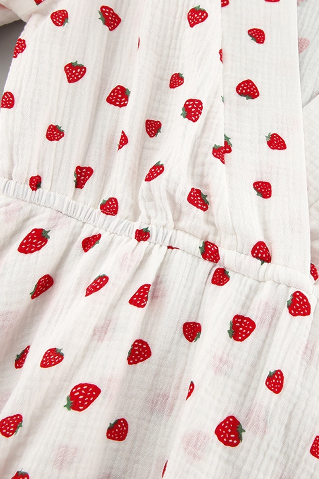 Strawberry Print V-Neck Balloon Sleeve Tiered Ruffle Mini Dress