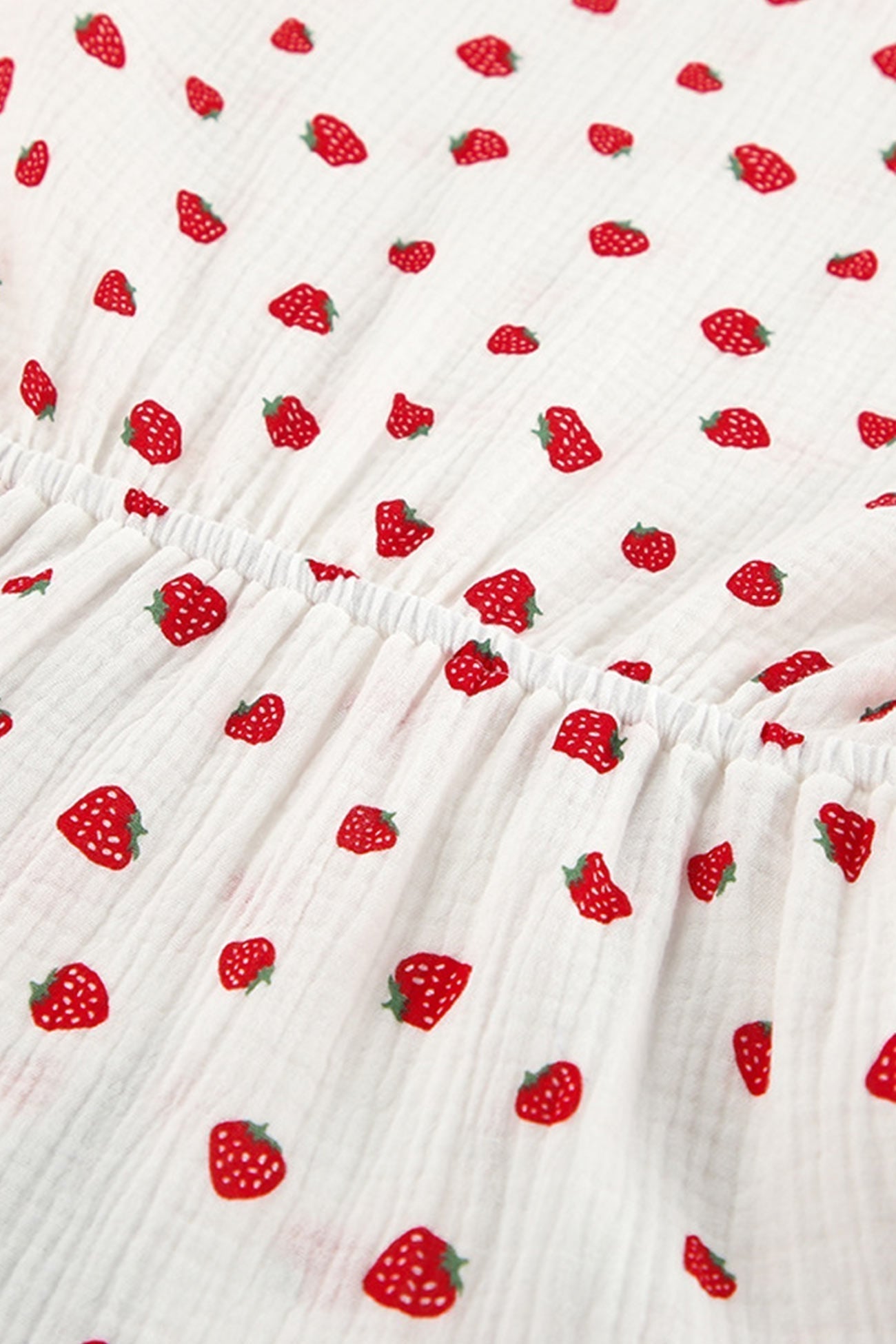 Strawberry Print V-Neck Balloon Sleeve Tiered Ruffle Mini Dress
