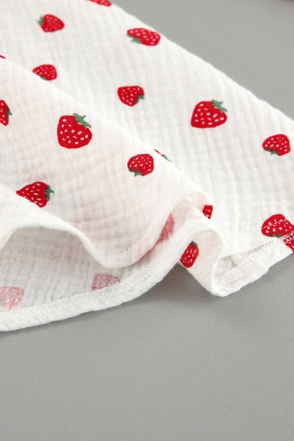 Strawberry Print V-Neck Balloon Sleeve Tiered Ruffle Mini Dress