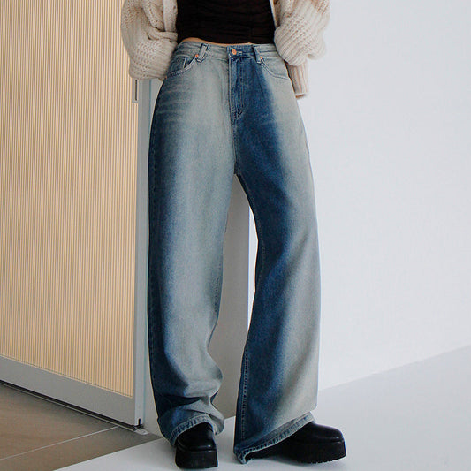 Julia Fashion - Streetwear Washed Gradient Blue Jeans