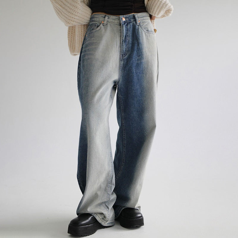 Julia Fashion - Streetwear Washed Gradient Blue Jeans