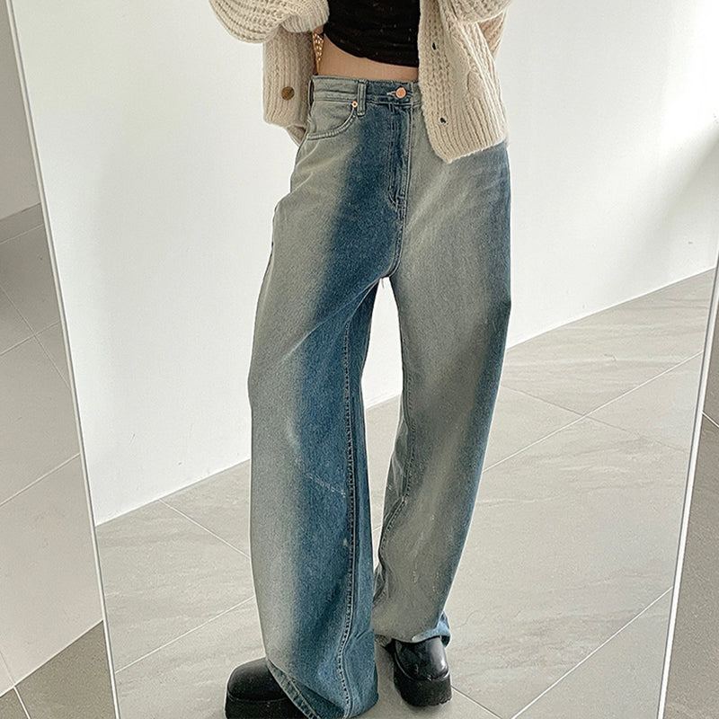 Julia Fashion - Streetwear Washed Gradient Blue Jeans