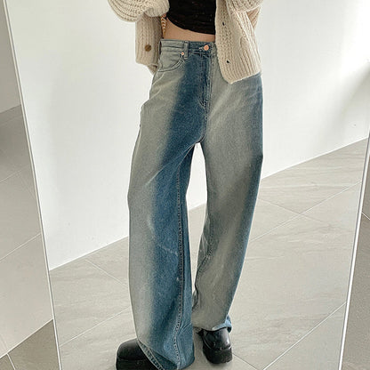 Julia Fashion - Streetwear Washed Gradient Blue Jeans