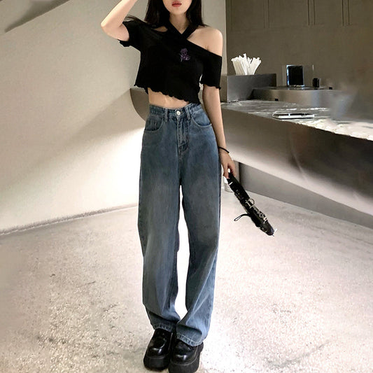 Julia Fashion - Streetwear Y2K High Waist Straight Denim Jeans