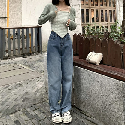 Julia Fashion - Streetwear Y2K High Waist Straight Denim Jeans