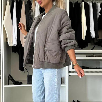 Stylish Women's Bomber Jacket with Soft Lining – Lightweight, Versatile Outerwear in Khaki, Grey, and Black