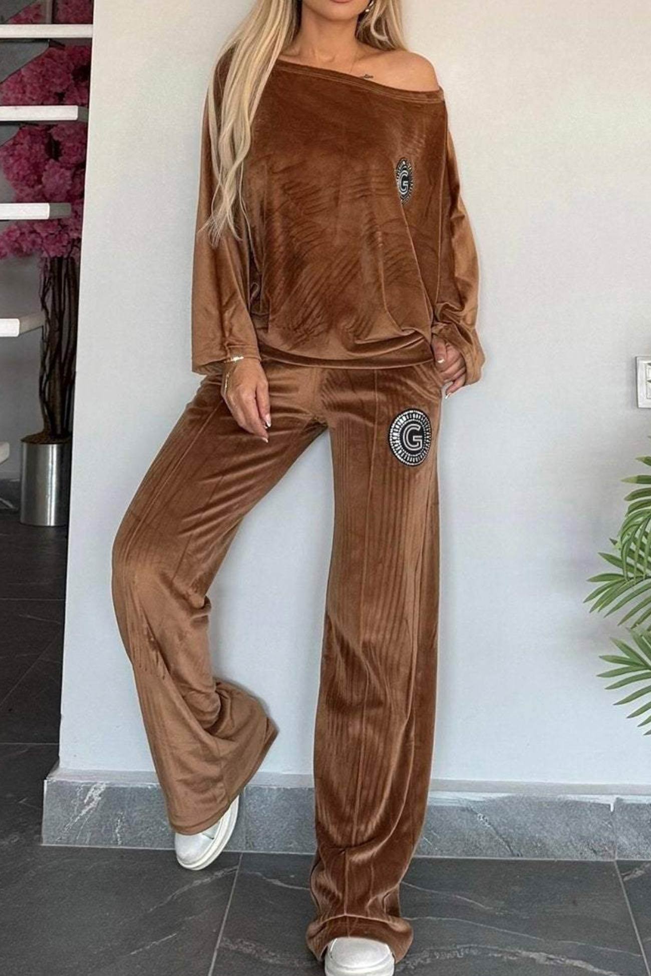 Suede Bat Sleeve Two-piece Outfit