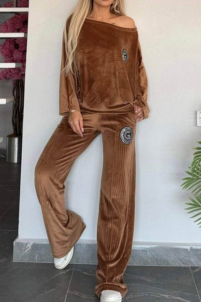 Suede Bat Sleeve Two-piece Outfit