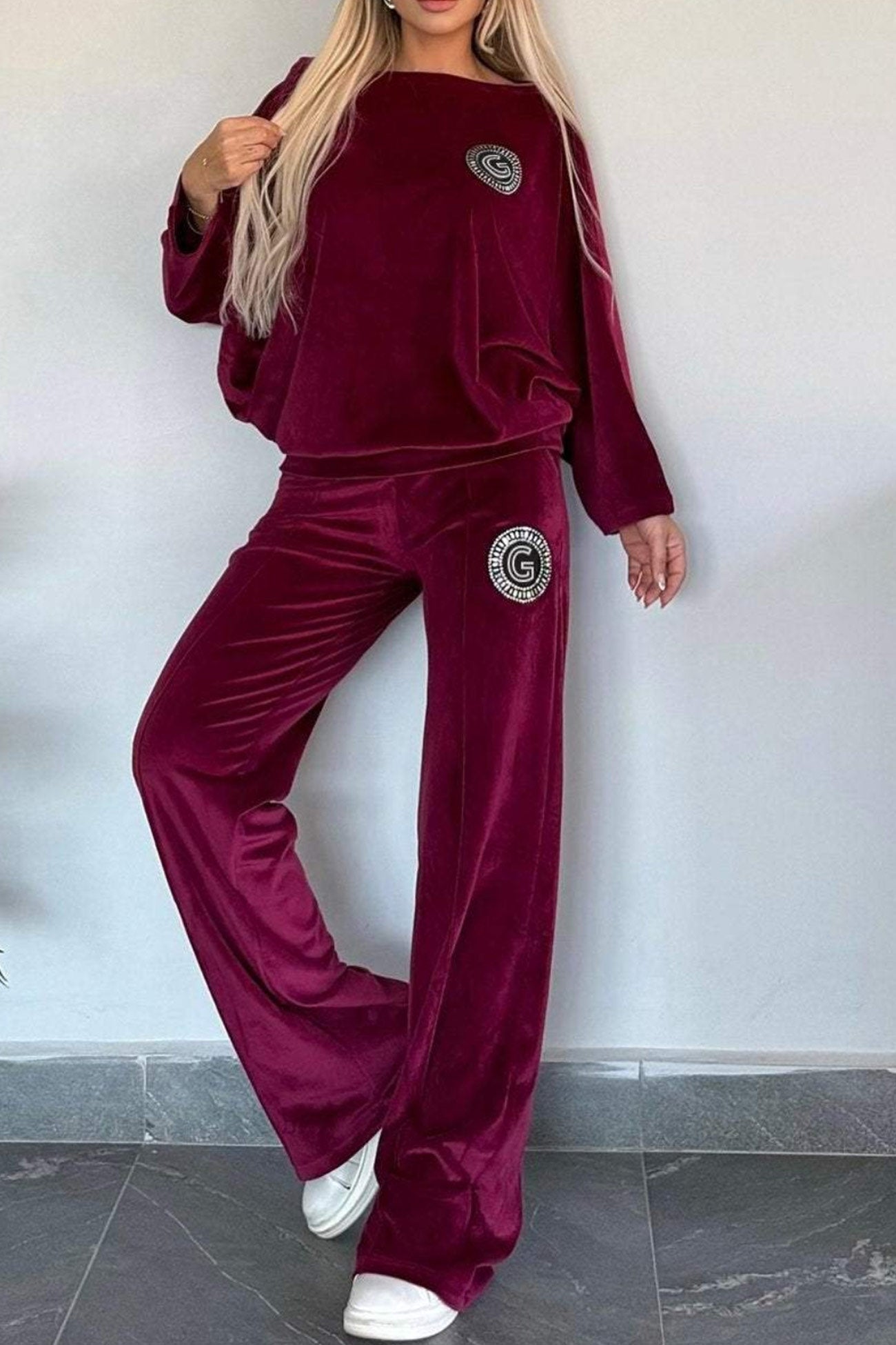 Suede Bat Sleeve Two-piece Outfit