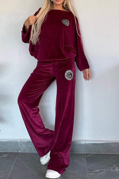 Suede Bat Sleeve Two-piece Outfit