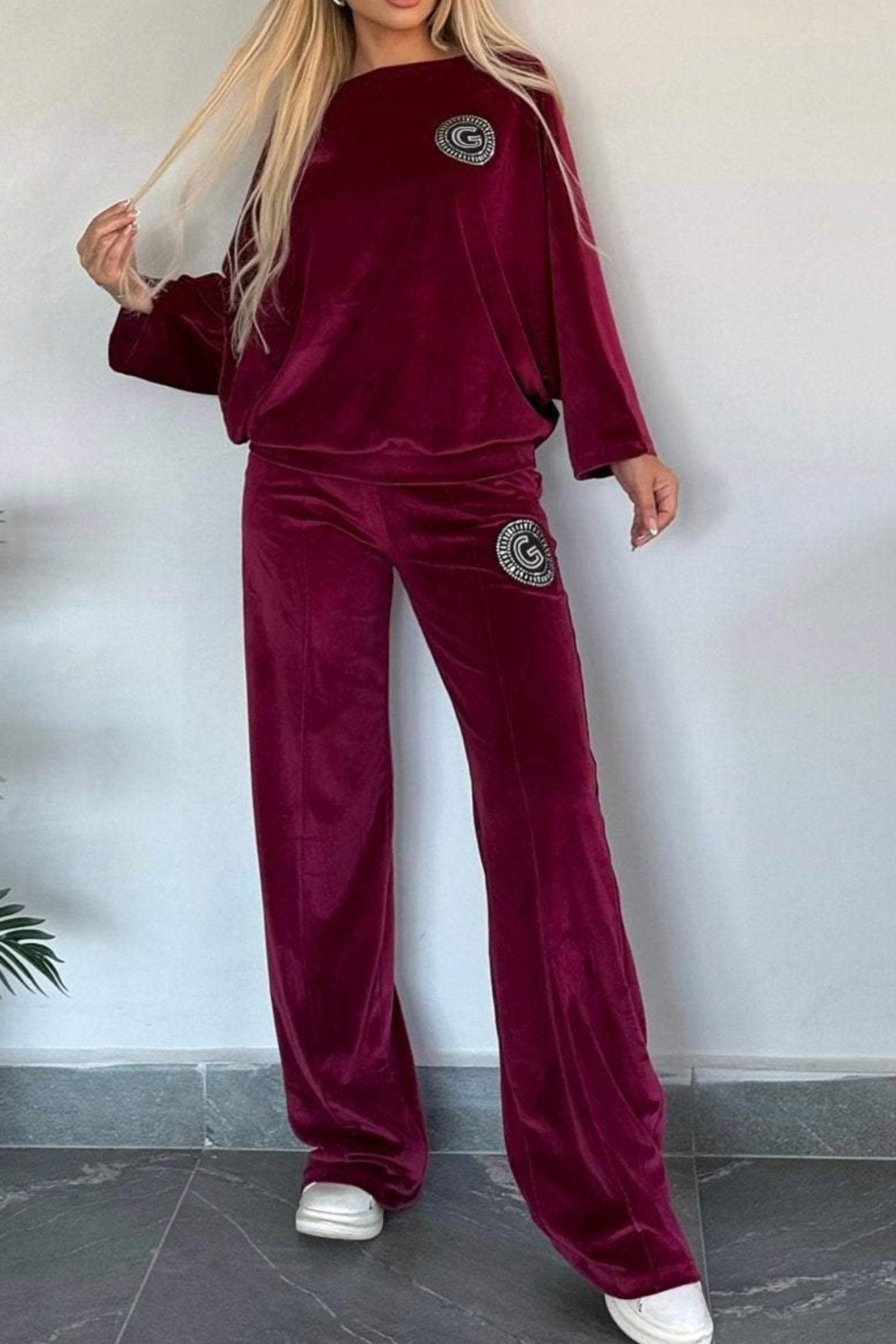 Suede Bat Sleeve Two-piece Outfit