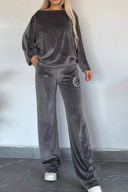 Suede Bat Sleeve Two-piece Outfit
