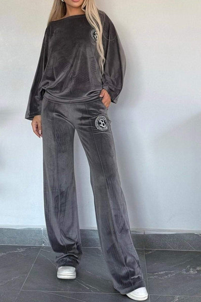 Suede Bat Sleeve Two-piece Outfit