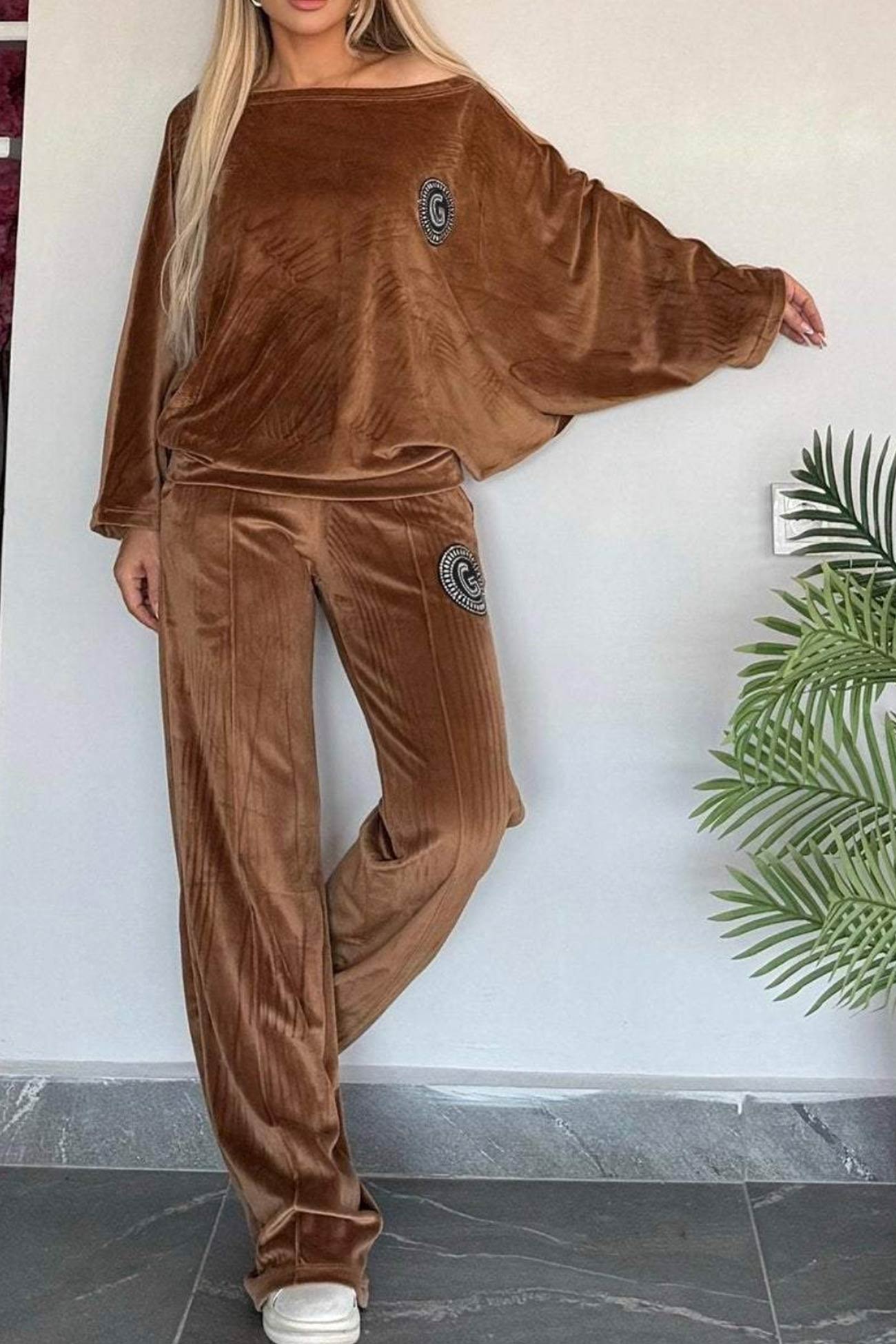Suede Bat Sleeve Two-piece Outfit