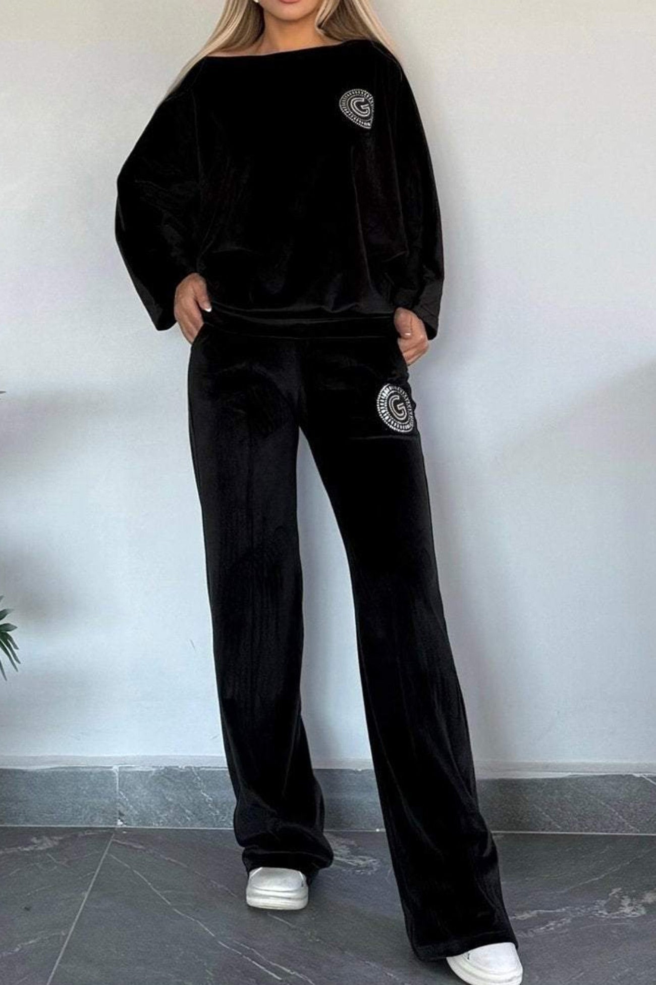 Suede Bat Sleeve Two-piece Outfit