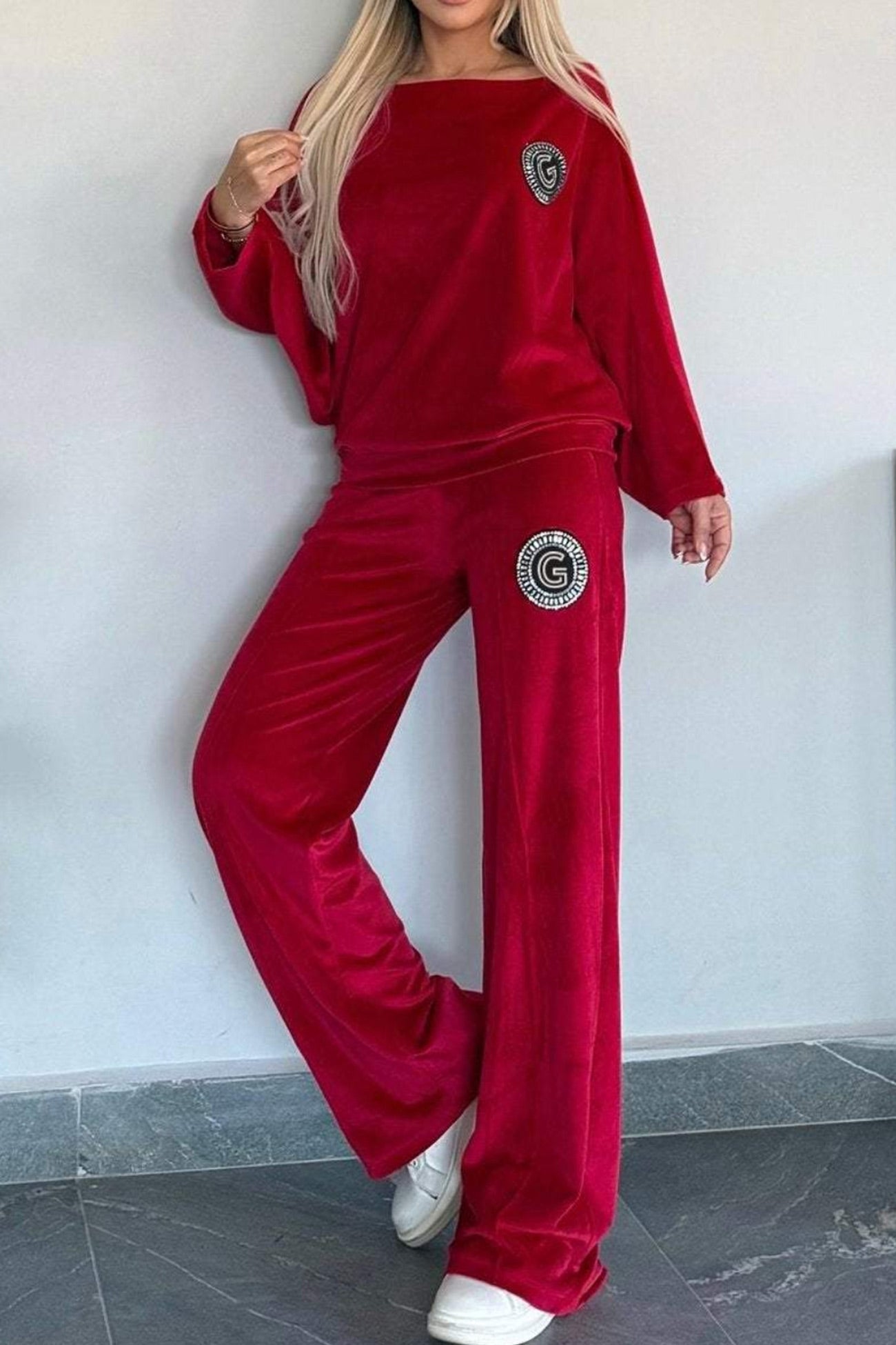 Suede Bat Sleeve Two-piece Outfit