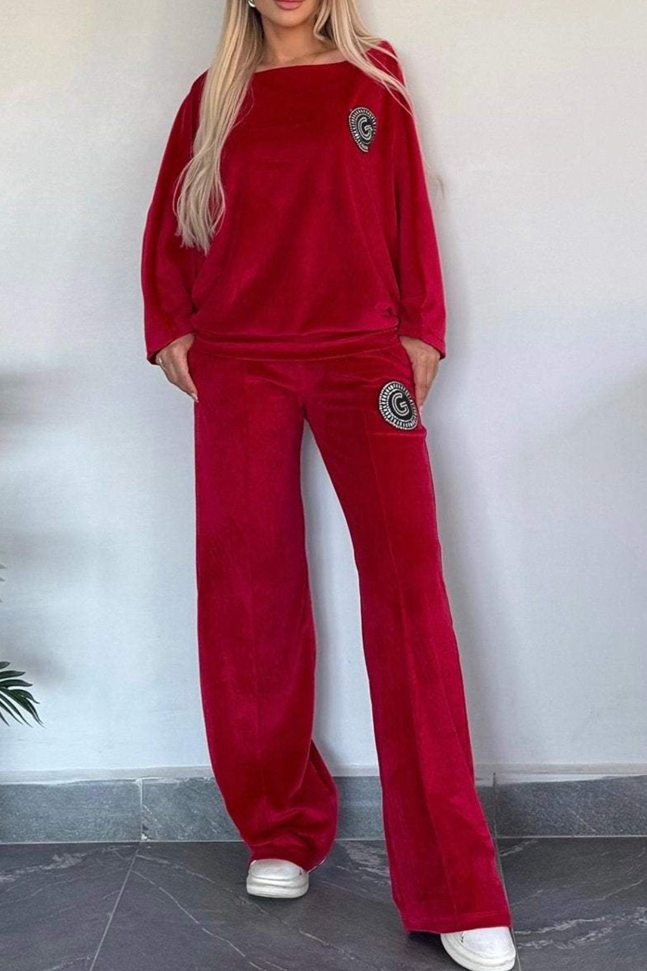 Suede Bat Sleeve Two-piece Outfit