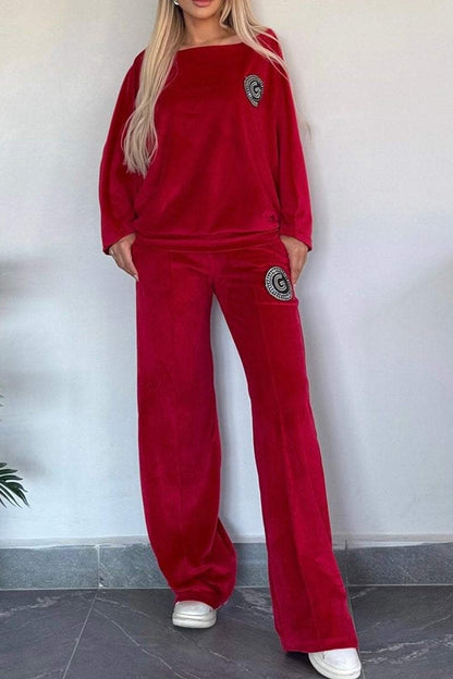 Suede Bat Sleeve Two-piece Outfit