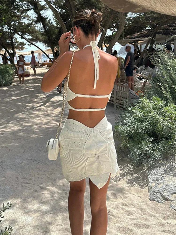 Summer Crochet Set – Halter Top and Mini Skirt for Boho Chic Style